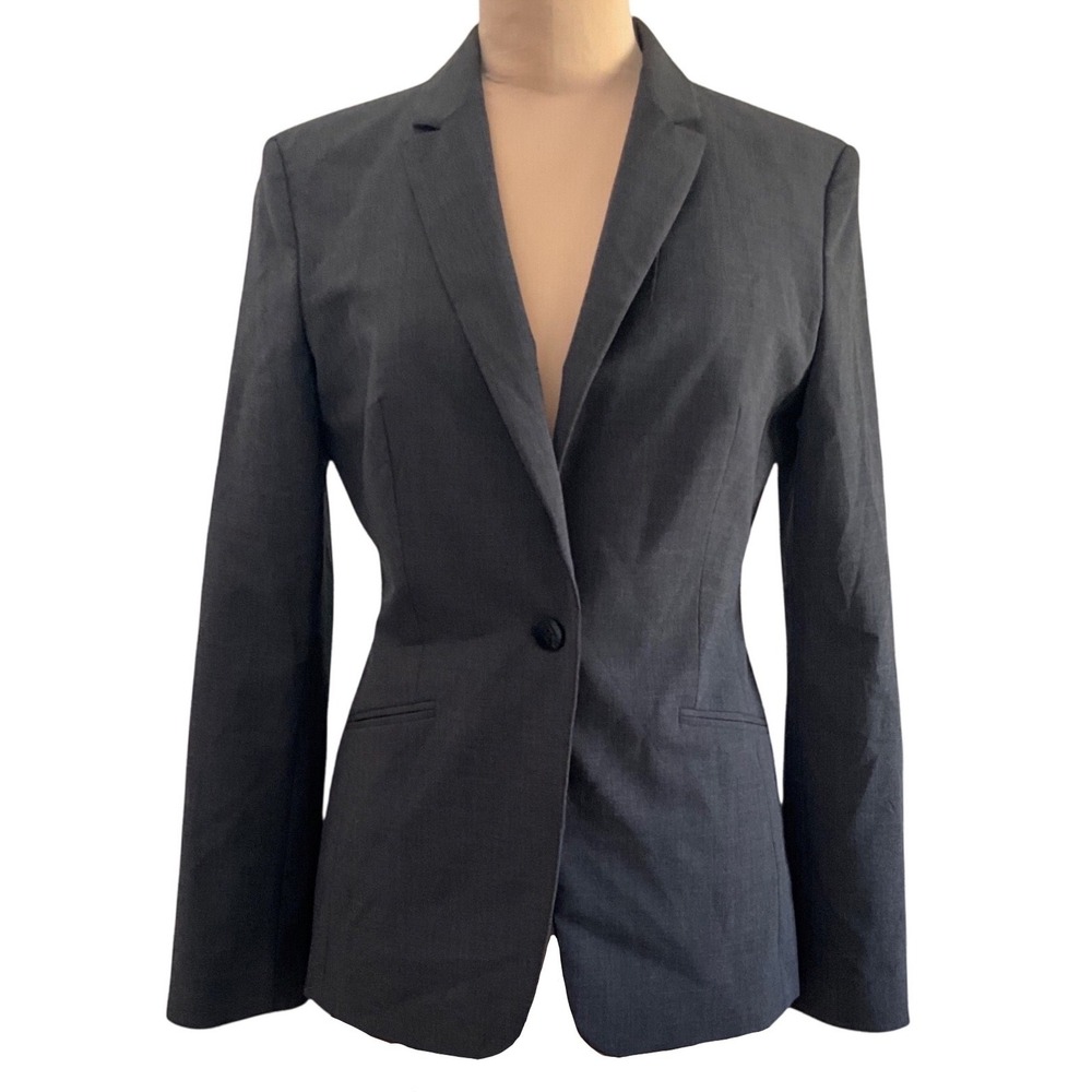 Hugo Boss Jabina Virgin Wool Career Blazer Office Tailored‎ Jacket US 4 Charcoal